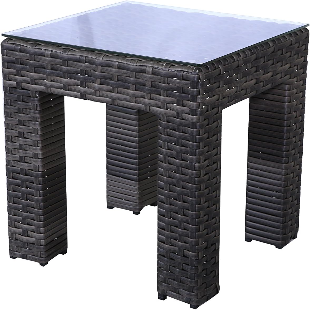 Bora Bora Outdoor Patio Furniture Durable Light Weight Wicker Rattan End Table With Glass Top Amazon Ca Home Kitchen