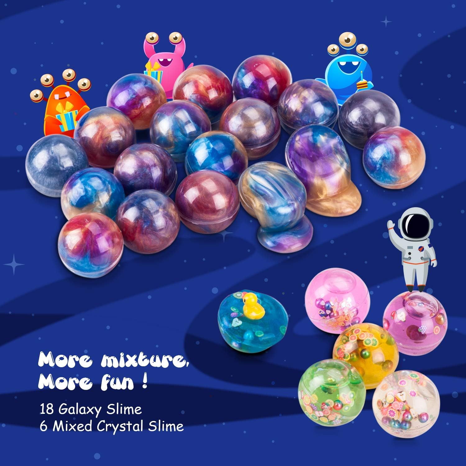 Joyjoz Kids Party Favors Slime, 24 Pack Galaxy Slime Ball Kits with Crystal Slime, Party Favors for Kids, Unicorn Party Slime, Fluffy & Stretchy, Non-Sticky, Stress Relief, Super Soft for Girls & Boys: Toys & Games