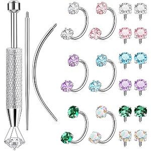 ONESING 18G Horseshoe Nose Rings for Women Surgical Steel Double Gem Half Nose Rings Hoops Internally Threaded Cartilage Heli