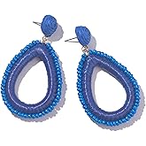 Beaded Teardrop Earrings Boho Raffia Earrings Statement Tear Drop Earrings Trendy Summer Jewelry for Women