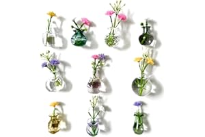 Mini Vase Magnets for Fridge, Set of 10 Magnetic Mini Vases with Artificial Flowers, Cute Refrigerator Magnets for Home Offic