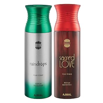 Ajmal Raindrops & Sacredlove Deodorant Spray For Women (200 ml, Pack of 2)