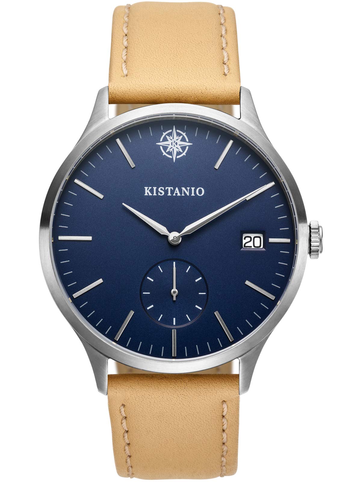Kistanio KIS-STR-40-069 Men's Watch Stratolis Sapphire Glass Steel Blue with Sand-Coloured Leather Strap
