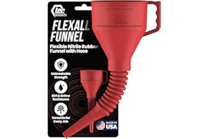 TEC Products FlexAll Long Flexible Funnel for Automotive Use - Durable Nitrile Rubber - Ideal for Car Oil Change, Transmission Funnel Fluid, Diesel, Fuel, Gas - Made in USA - Red (16 x 5 Inches)