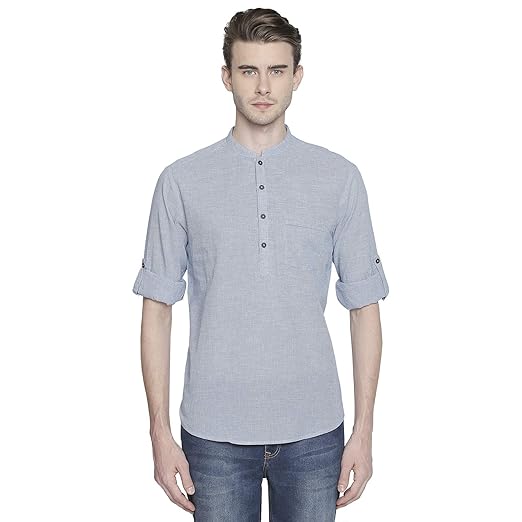 Men's cotton Kurta (110049632_ Pastel Blue_ Medium)