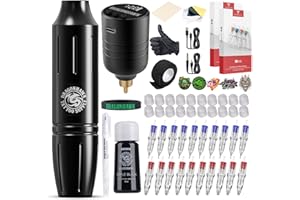 Dragonhawk Wireless Tattoo Kit Tattoo Pen Machine Gun Kit B2 Tattoo Battery Power Supply Tattoo Cartridges Needles Black Colo