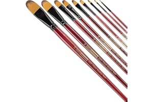 Creative Mark Ebony Splendor Long Handle Synthetic Sable Paint Brush, Filbert Set of 9, Teijin Multi-Filament Hair, Handcrafted Synthetic Paint Brushes for Acrylic Painting, Watercolor Painting & More