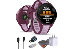 Garmin Forerunner 165 Music GPS Running Smartwatch, Fitness Tracker Smart Watch for Men and Women Bundle with Accessories - Berry/Lilac
