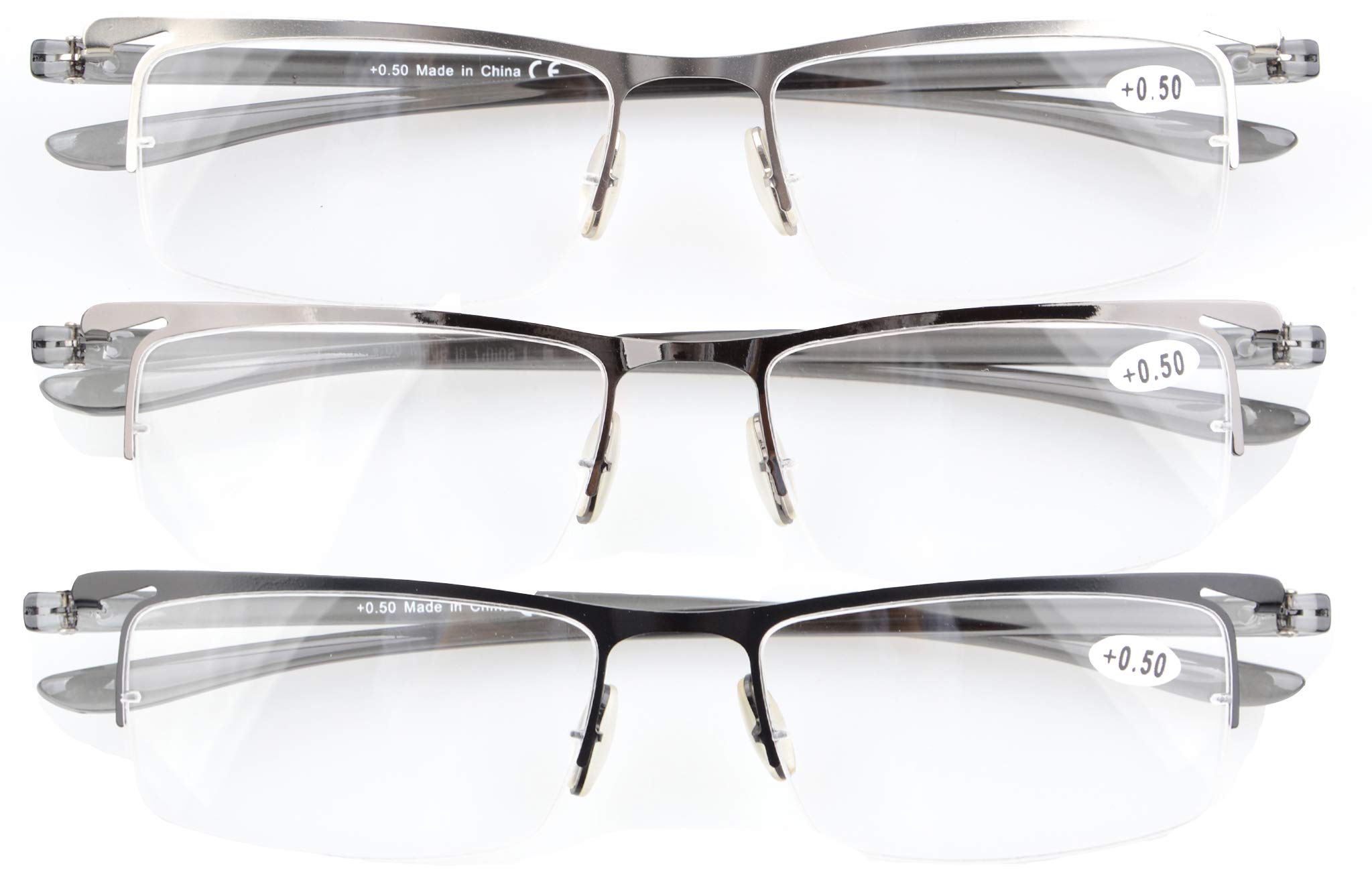 CessBlu Reading Glasses 3 Pairs Half-Rim Lightweight Reader Eyeglasses for Men Women Reading +3.0