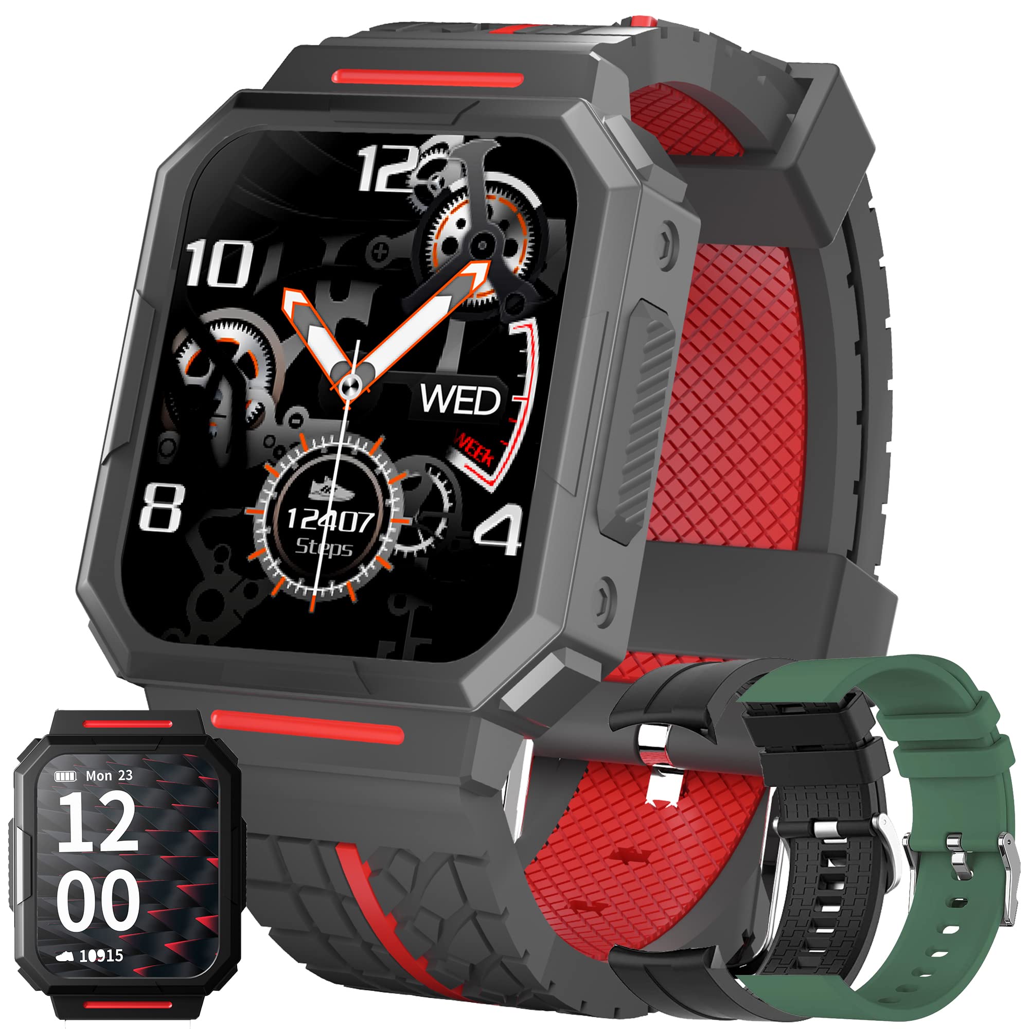 FITCXJX Men's Smartwatch 1.69 inch HD Military Smart Watch Waterproof IP69K Fitness Watch with GPS Pedometer, Heart Rate Monitor, 22 Modes, Sports Watch for Android iOS