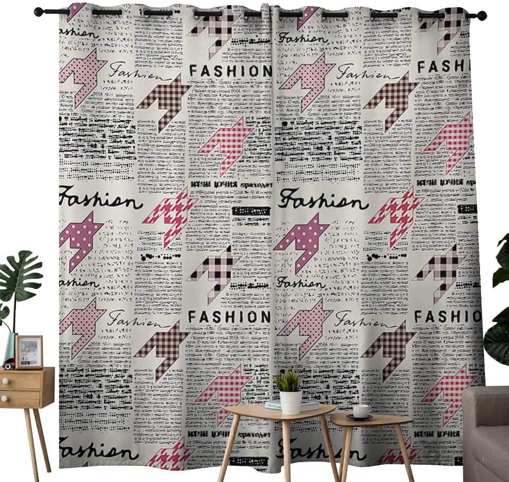 NUOMANAN Blackout Curtains 2 Panels Newspaper,Retro Style Newspaper Pages with Colorful Ornamental Elements Illustration,Black White Pink,for Room Darkening Panels for Living Room, Bedroom 100"x96"