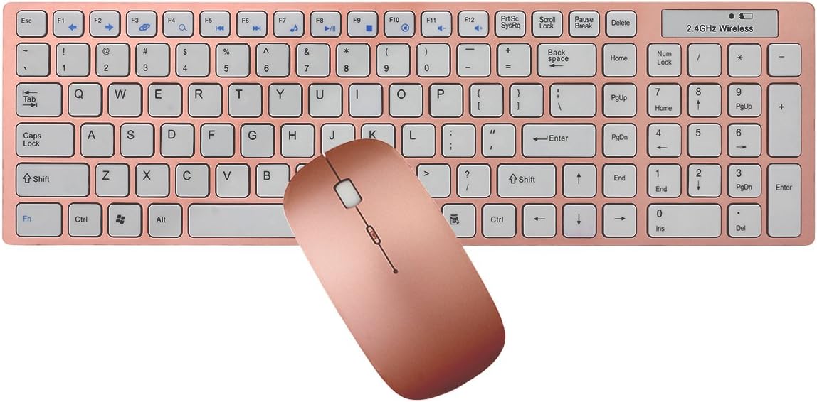 Wireless Keyboard and Mouse Set, Hi-Azul Compact Low-Noise 2.4GHz Wireless Keyboard and Mouse Combo with Number Pad for Home and Office Use (Rose Gold)