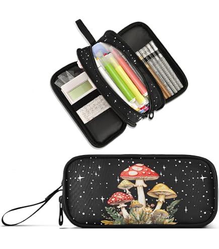 SEGXCFL Mushroom Pencil Case – Large Capacity, Multi-Layer Organizer, Oxford Fabric, Zipper Closure, School & Office