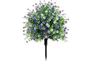 Realistic Camellia Shrubs with Ground Stakes Faux White and Purple for Outdoor Garden (Purple, 45cm)