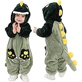 LOLANTA Unisex Baby Dinosaur Costume Fleece Hooded Animal Rompers One Piece Snowsuit