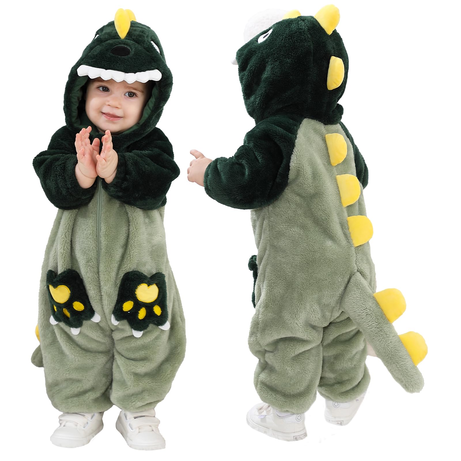 LOLANTA Unisex Baby Dinosaur Dragon Costume, Toddler Plush One-Piece Hooded Animal Romper, 12-18 Months, Tag 80