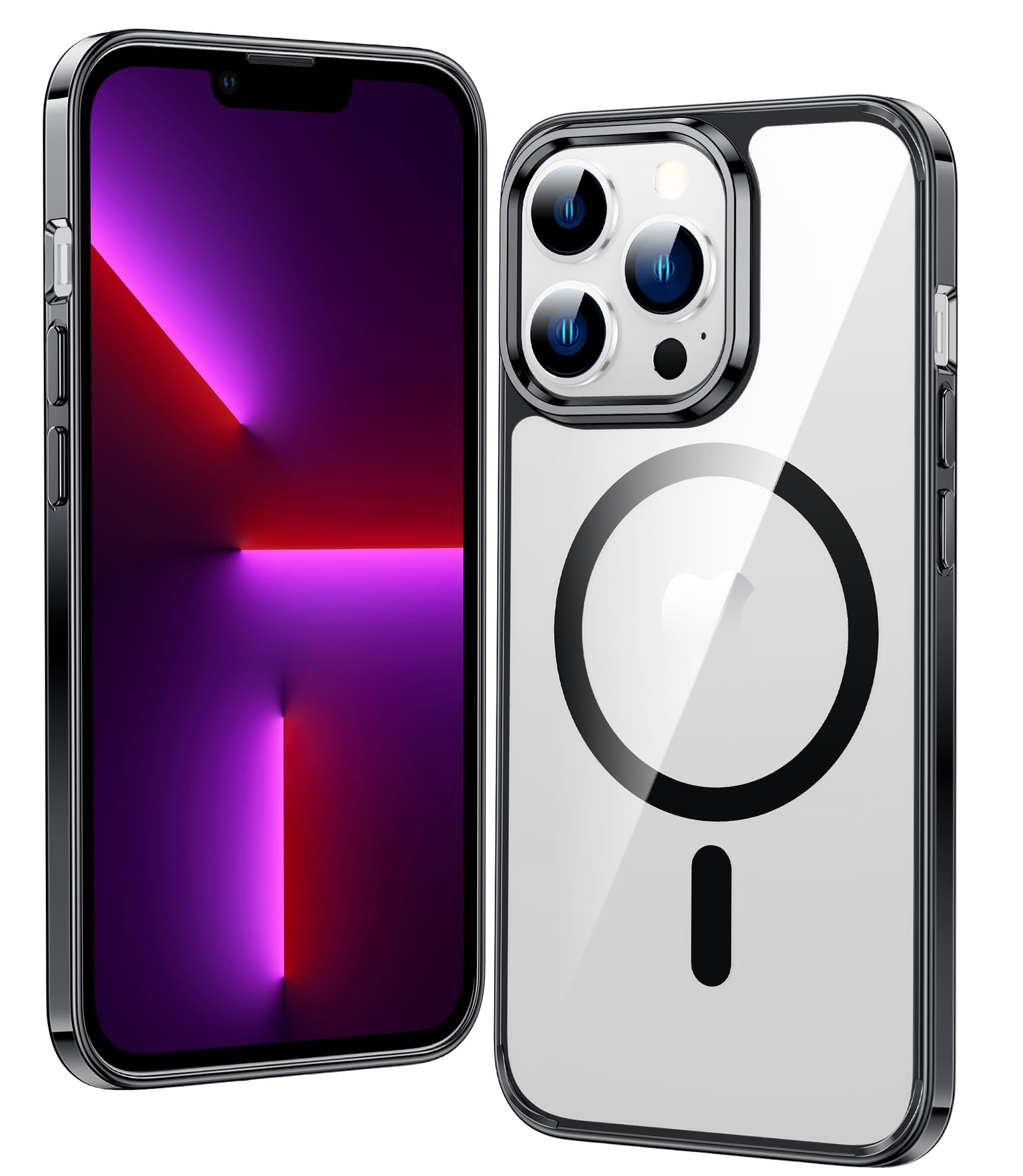 Photo 1 of FNTCASE for iPhone 13 Pro-Max Case: Strong Magnetic Anti-Yellowing Slim Clear Case | Military Grade Protective & Shockproof Drop Protection Thin Transparent Phone Cover(Clear-Black)