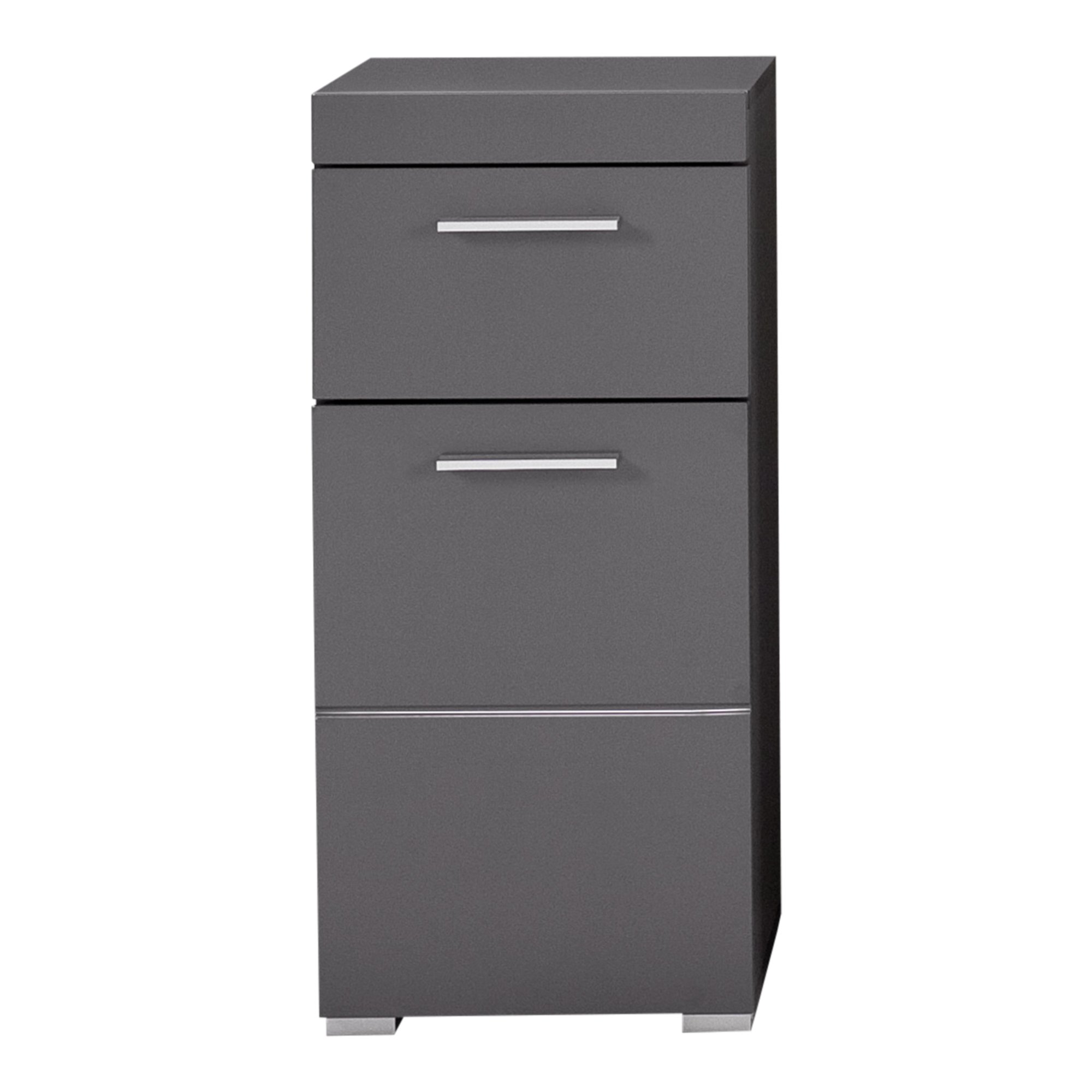 Furnline Bathroom Dresser Cabinet With Plenty of Storage Space, Amanda, Agave Gray Glossy, 37 x 79 x 31 cm