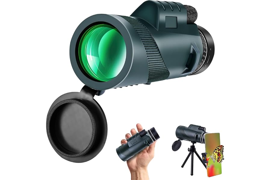 80×100 monocular Telescope with high Magnification and high Definition | Equipped with a phone adapter, it delivers an excellent experience for birdwatching, camping and other outdoor activities.