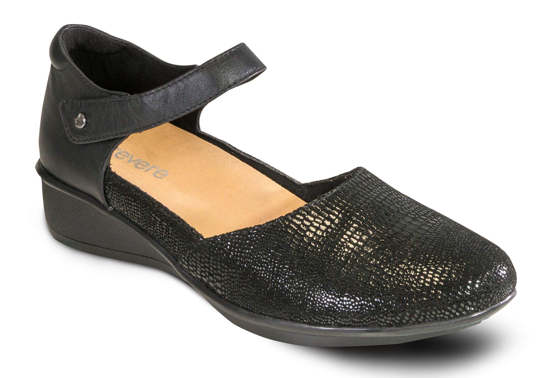 R RevereRevere Osaka Mary Jane - Premium Leather - Orthotic-Friendly Removable Insoles - Adjustable Strap - Arch Support - Stylish Wedges for All-Day Comfort