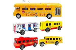 OTONOPI Bus Toys Set School Bus Toy Die-Cast Metal Yellow Bus Pull Back Cars City Bus Subway Train Toy Vehicles with Lights and Sounds Opening Doors for Kids Toddlers Boys and Girls Age 3+ Gift 5 Pack