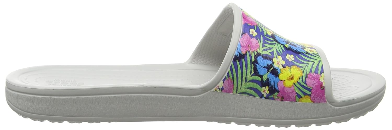 crocs women's sloane graphic slide slippers blue (blue/floral) 36/37 eu