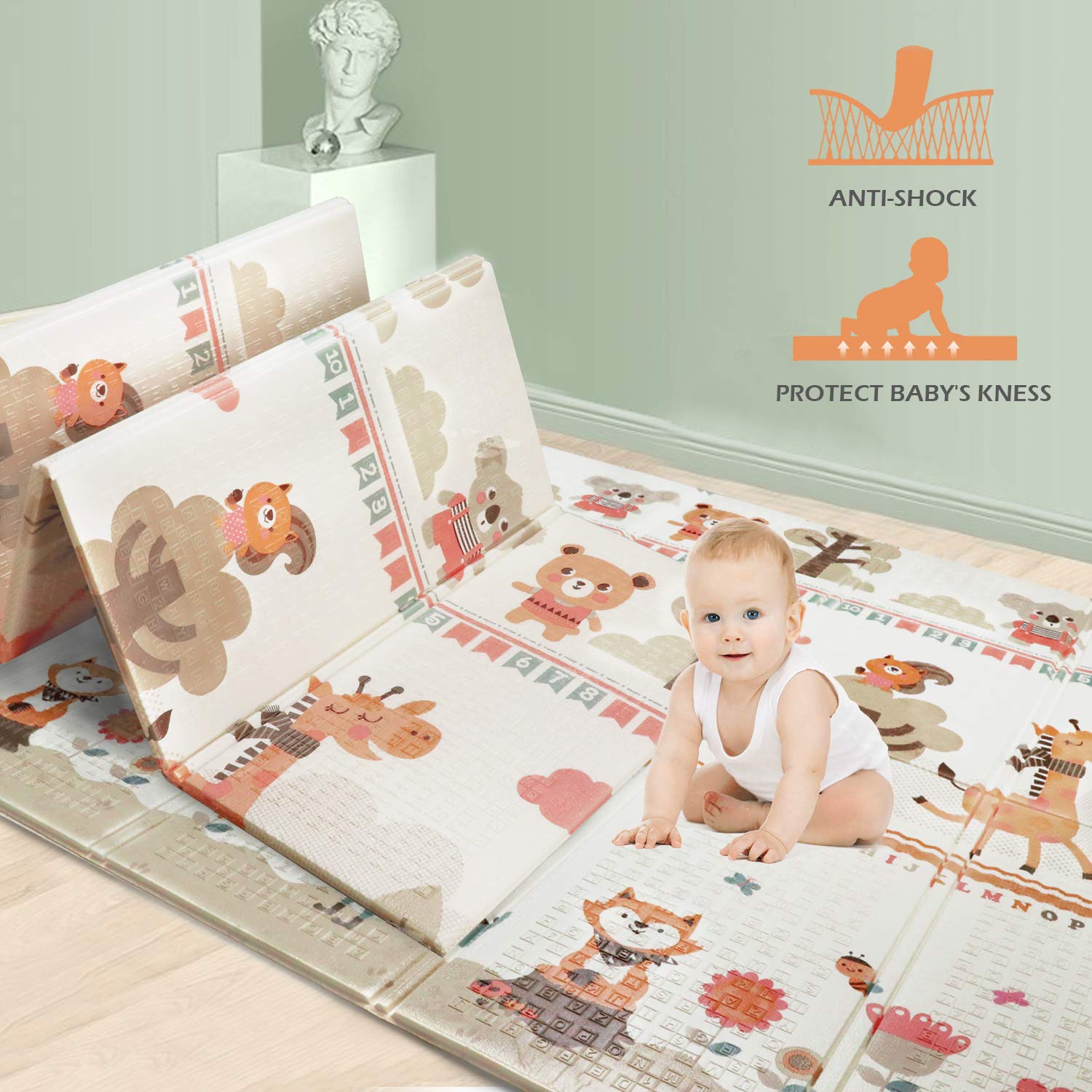 Baby Play Mat, Folding Playmat Waterproof Reversible Baby Crawling Mat Large Foam NonToxic Kids Play Mat Anti-Slip Portable Tummy Time Playroom Foldable Playmats for Infant, Toddler - 61x78x0.4IN : Baby