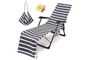 VOCOOL Beach Chair Towel Chaise Lounge Cover with Pockets Pool Chair Towel for Outdoor Patio Garden (Gray)