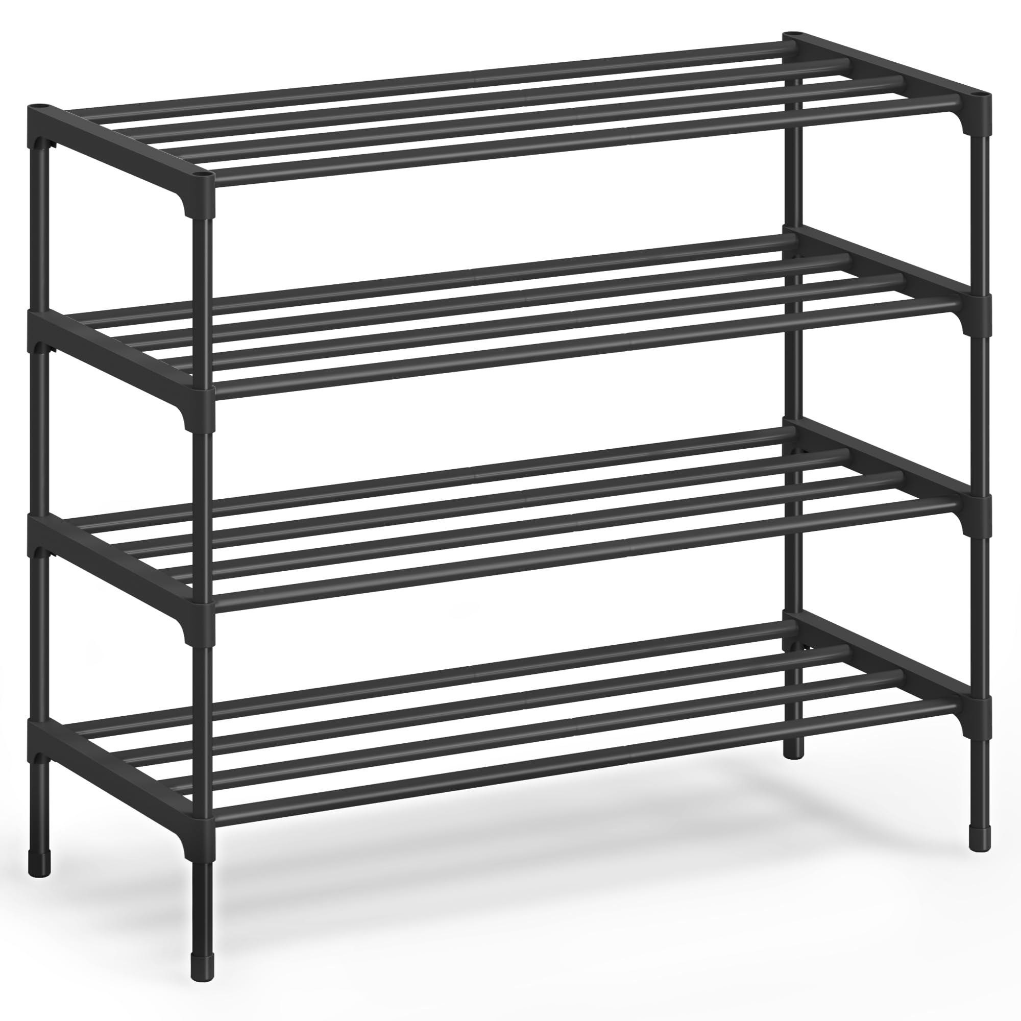 SONGMICS 4-Tier Shoe Rack for Closet, Compact Metal Shoe Organizer Shelf for Entryway, Bedroom, Small Spaces, Stackable, 11.8 x 24.5 x 26 Inches,Black ULSA124BH01