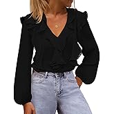 MEROKEETY Women's Fall Long Sleeve Ruffle Blouse Dressy Casual Top V Neck Trendy Business Work Shirts 2025