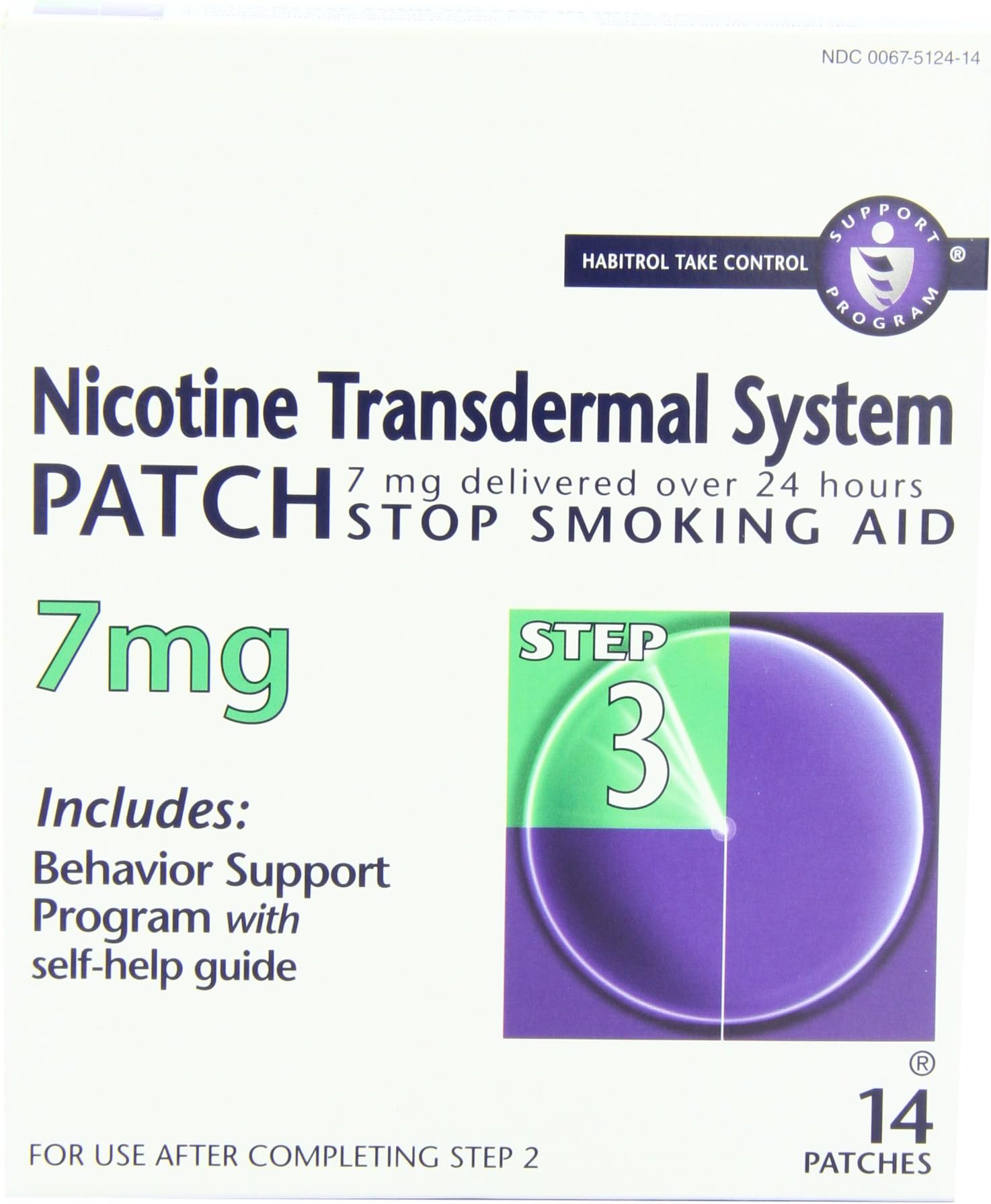 Nicotine Transdermal System Patch, Stop Smoking Aid, 7 mg, Step 3, 14 patches