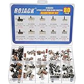 BOJACK 8Values 80Pcs Slide Switch Set SPDT Mini Micro Slide Switches | 1p2t Small Toggle Switch Miniature Vertical Panel Mount ON Off 2Position 3Pin SS12F15 SS12F15VG6 SS12D00G SS12F44 SS12D10