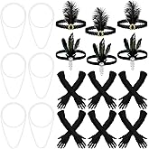 Ceenna 18 Pieces 1920s Accessories Set for Women 1920 Flapper Headband Black Feather Headband Pearl Necklace Long Black Glove for Women 1920s Hair Accessory Roaring 20s Costume Cocktail Head Accessory
