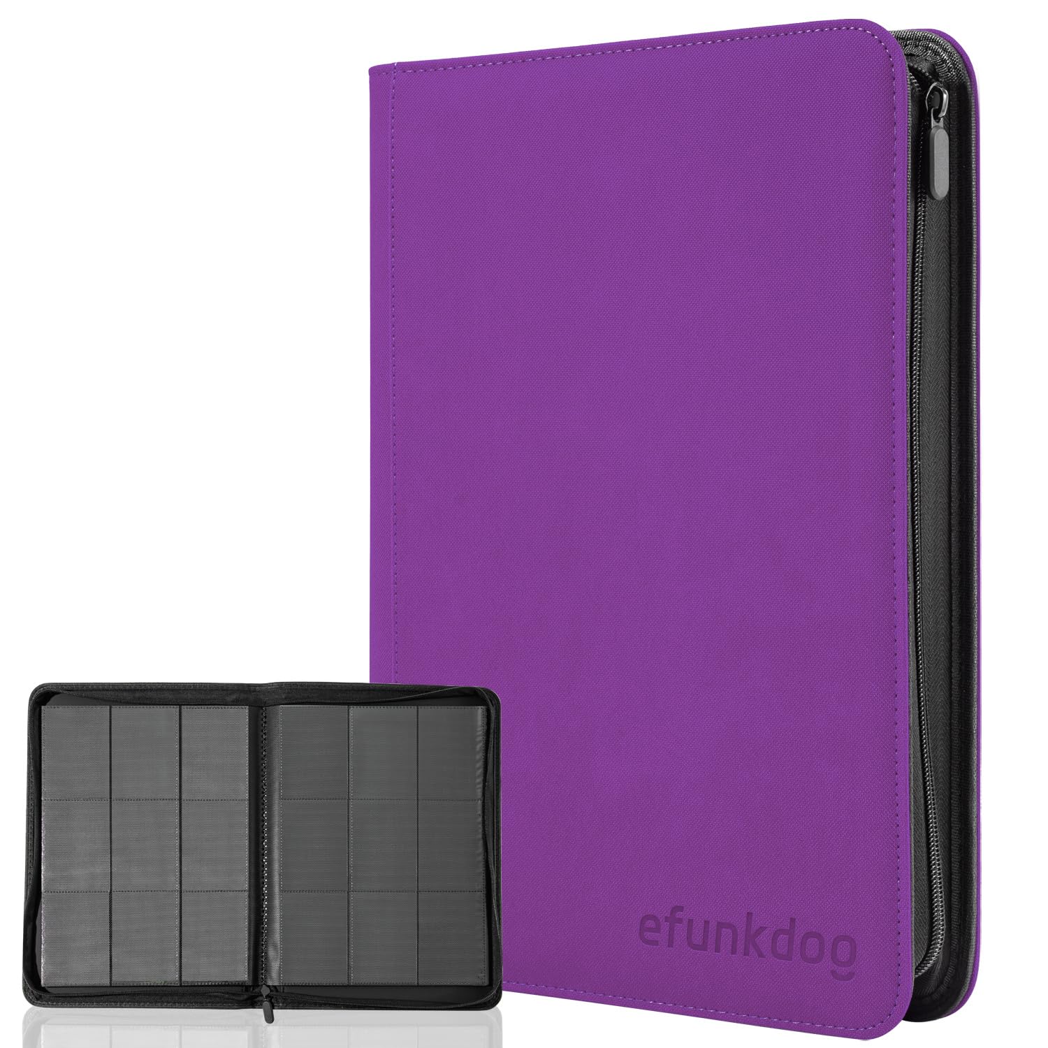 efunkdog Trading Card Binder, 9 Pockets Card Album Folder, 360 Side Loading Pocket PU Cover with Zipper Binder for TCG, Sport Cards (Purple) — image 1