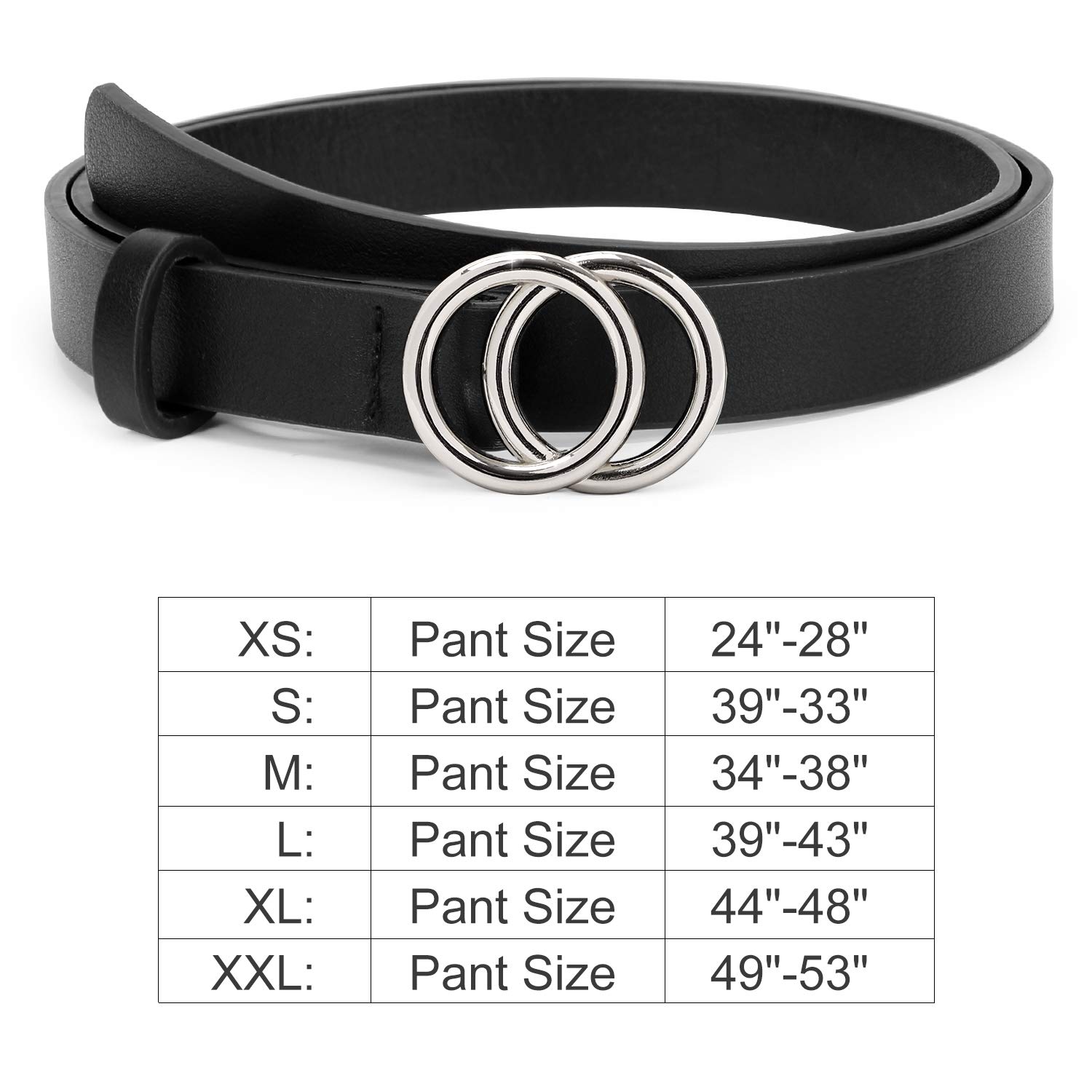 Women Leather Double O Ring Buckle Belt, Fashion Skinny Thin Waist Belt for Jeans Pants Dresses By Whippy