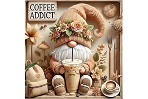 TIWABB Stamped Cross Stitch Kits for Adults - Gnome Coffee Embroidery Kits for Beginners Adults,11 CT Patterns Dimensions Counted Cross Stitch Kits for Arts Craft Kits 13.8x13.8 inch ﻿