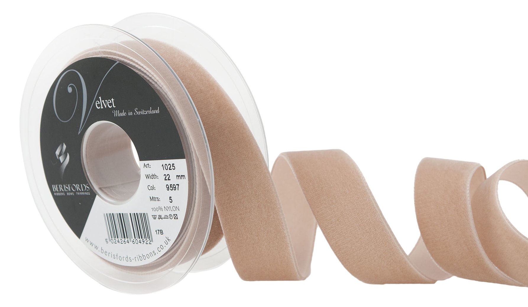 Berisfords Velvet Ribbon, Earth, 10.2 x 3 x 10.2 cm