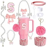 RNFVJH 10PCS Water Glasses Cup Accessories Set for 30oz 40oz Tumbler, Includes Bow-Pearl Strap, Straw Toppers& Boot, Cute Charms, Letter Sticker, Spill Proof Stoppers, no cup (pink-10, S)