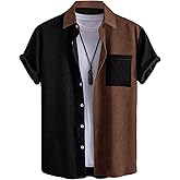 Milumia Men's Casual Button Up Shirt Pocket Short Sleeve Colorblock Blouse Tops