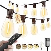 luckystyle 100FT LED Outdoor String Lights with Remote, 35+ 1 Shatterproof Bulbs Waterproof and Dimmable Patio Lights for Porch, Garden, Backyard, Deck, Balcony, 2700K Hanging Lighting