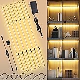 JUSJUBR Shelf Lights, 6 PCS 20 Inch Dimmable Flexible COB LED Light Strips, Warm White 3000K, LED Under Cabinet Lights for Display Case, Bookshelf, Kitchen, Wardrobe and Closet