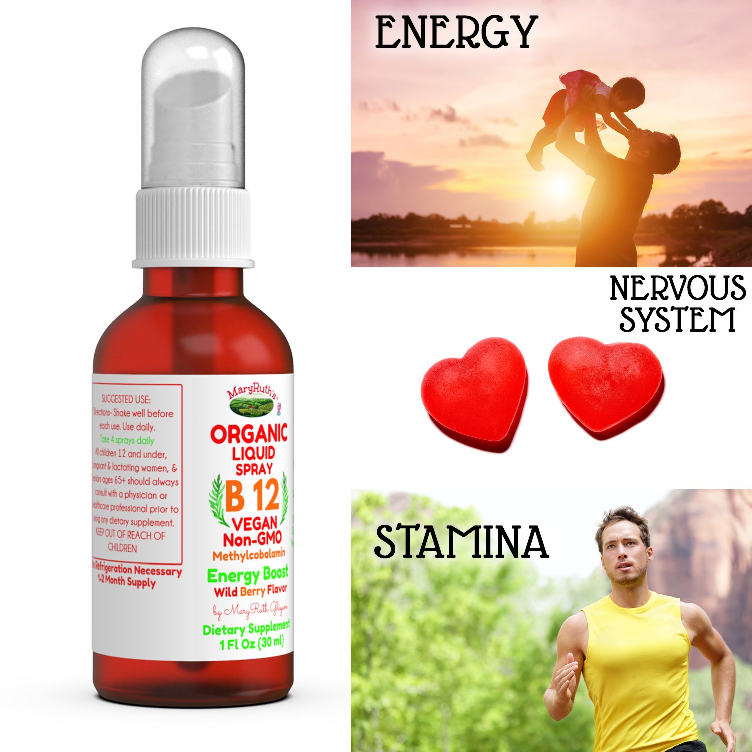 Organic Vitamin B12 (Methylcobalamin) Liquid Sublingual Spray by