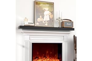 AZSKY Black Fireplace Mantel Shelf 60 Inch Long, Handcrafted Wall Mounted Hanging Shelf with Invisible Wood Bracket, Floating Shelf for Over Fireplace, Hollow Solid Wood Shelf for Living Room Bedroom