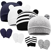 BQUBO Newborn Baby Bear Ears Hats and Mittens Sets Preemie Cotton Caps Baby Boy Girl Infant Hospital Beanie