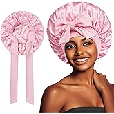 PHILIGHTS Satin Bonnet with Tie Band, Silk Hair Bonnet for Sleeping Women, Sleep Bonnets for Women, Silky Double Layer Sleep Cap for Curly Hair Braids