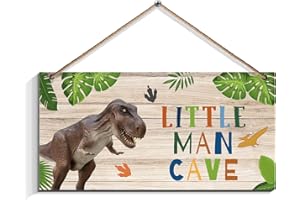 SIMIMI ART Little Man Cave Wooden Sign - Dinosaur Quote Wood Hanging Wall Art Decor for boys-bedroom Kid's playroom living room decorations(6"x12")