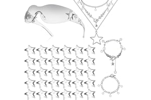 ZHOUBOAT Y2k Accessories Set Included Star Y2k Silver Necklace Grunge Layered Necklace Y2K Sunglasses Star Hair Clip Y2k Silver Hair Clips Vintage Jewelry Set for Women