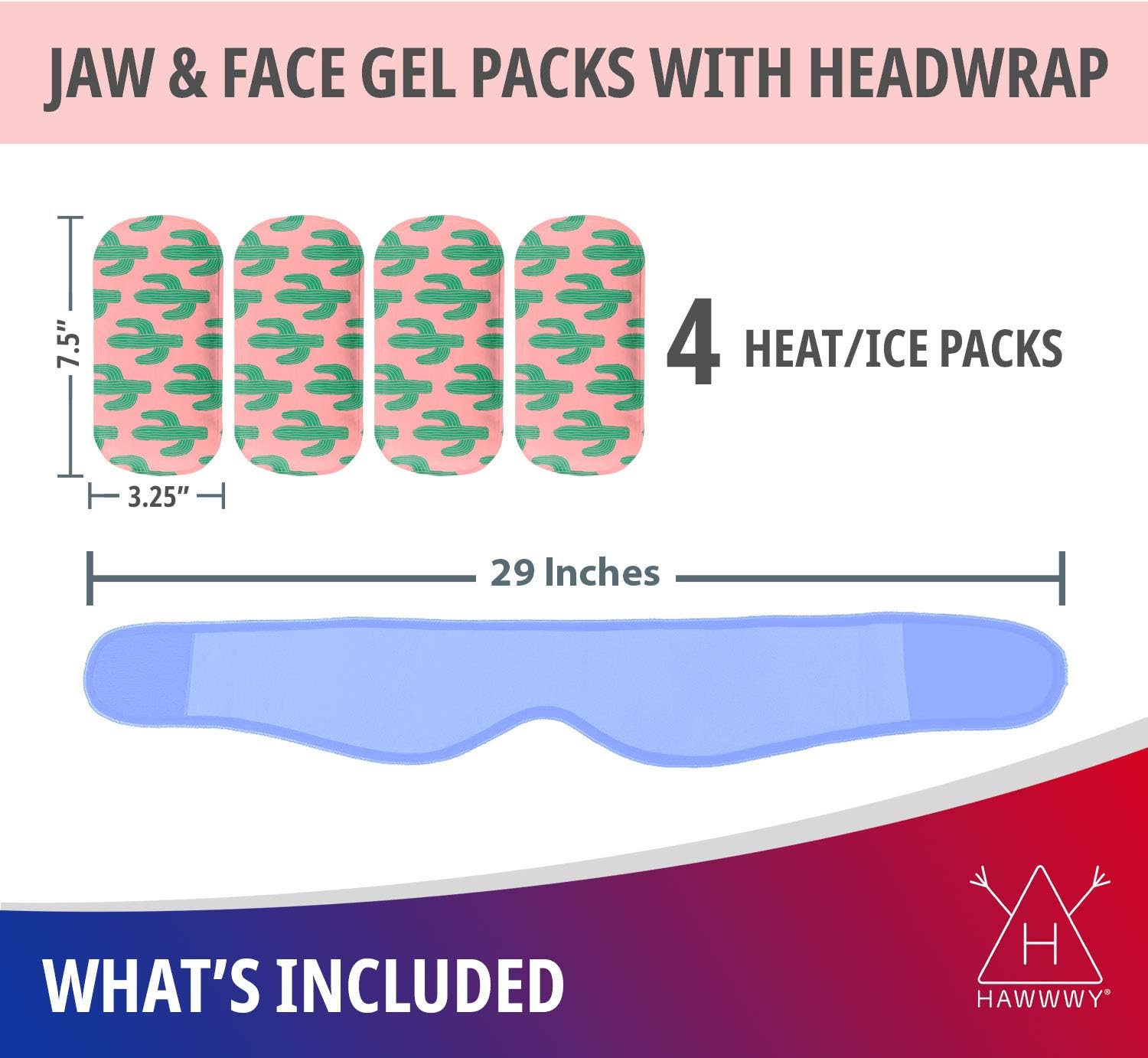 Hawwwy Head Wrap Pain Reliever (1 Wrap, 4 Reusable Hot Cold Gel Packs) Used for Wisdom Teeth Tooth TMJ Splint Face Chin Head Oral Surgery Headache Migrane Jaw Dental Relief Heating Pad Ice Pack Cactus: Health & Personal Care