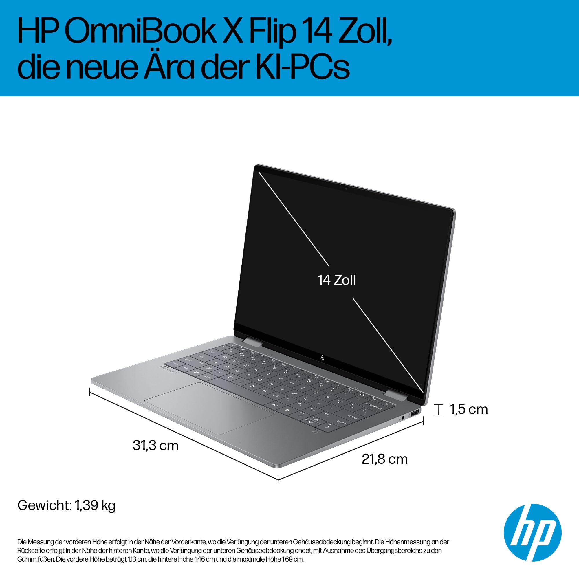 HP OmniBook X Flip 2in1 Next Gen AI Laptop | AMD Ryzen AI 7 350 (8C) | dedizierte NPU für KI | 50 NPU Tops | Copilot+ PC | 14" WUXGA 1920x1200 Touchscreen | 16GB | 512GB SSD | Win11 | QWERTZ | Silber 4