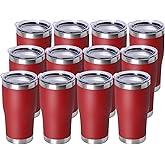 DOMICARE 20oz Tumbler with Lid Stainless Steel Tumblers Bulk, Double Wall Vacuum Insulated Coffee Travel Mug Powder Coated Tumbler, 12 Count (Pack of 1) Red
